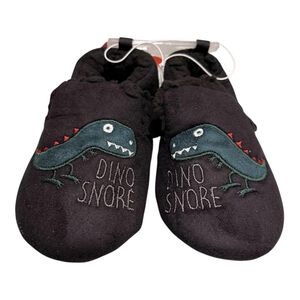 Joe Fresh Slippers Kids Size 9 Black Dino Snore Dinosaur Hook Loop House Shoes